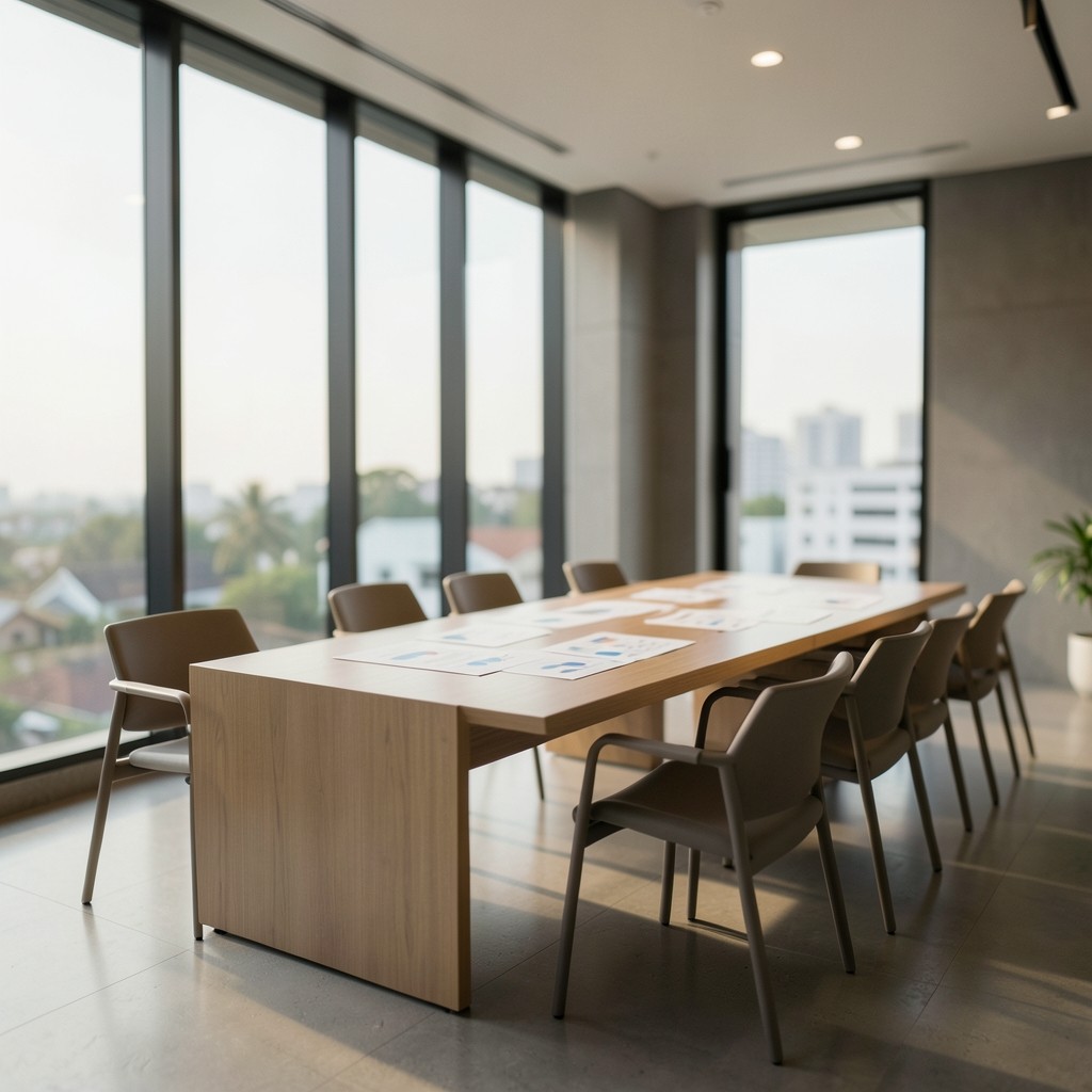 Quiet Bangkok office with branch analytics materials prepared for a review meeting